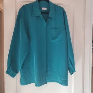 2XL Liz Claiborne Teal Button up Long Sleeve Womens Dress Shirt in Teal Blue